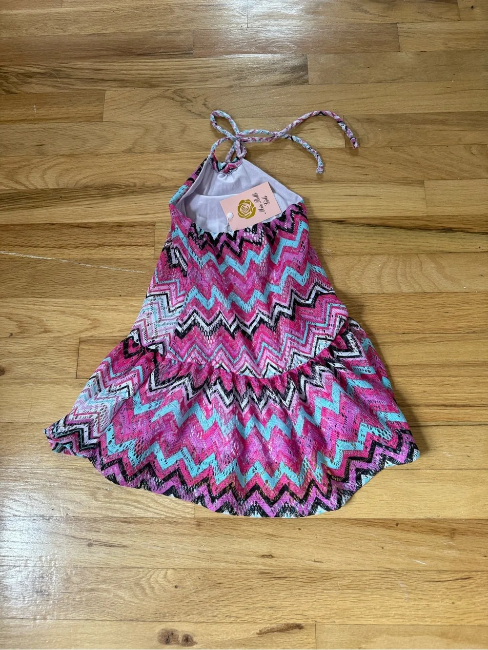 Mia Belle Girls' Pink Chevron Halter Casual Dress 2T/3T